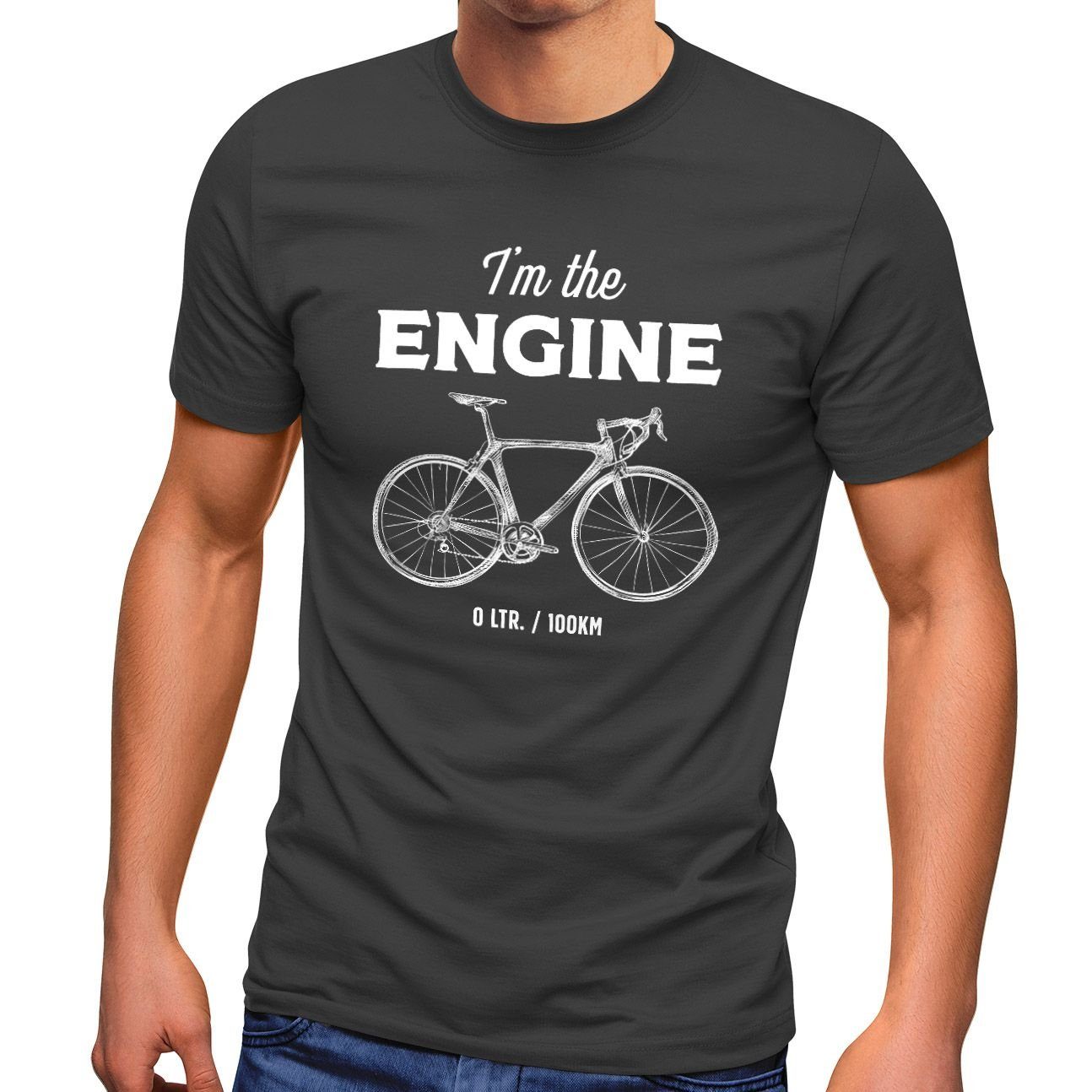 MoonWorks Print-Shirt Herren T-Shirt Fahrrad Sprüche I'm the Engine Bike Rad Fun-Shirt Spruch lustig Moonworks® mit Print Engine grau