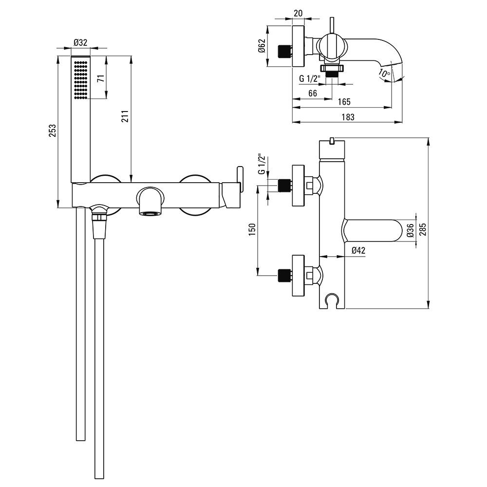 Lomadox Wannenarmatur SILIA-30 mit Duschbrause, titaniumfarben