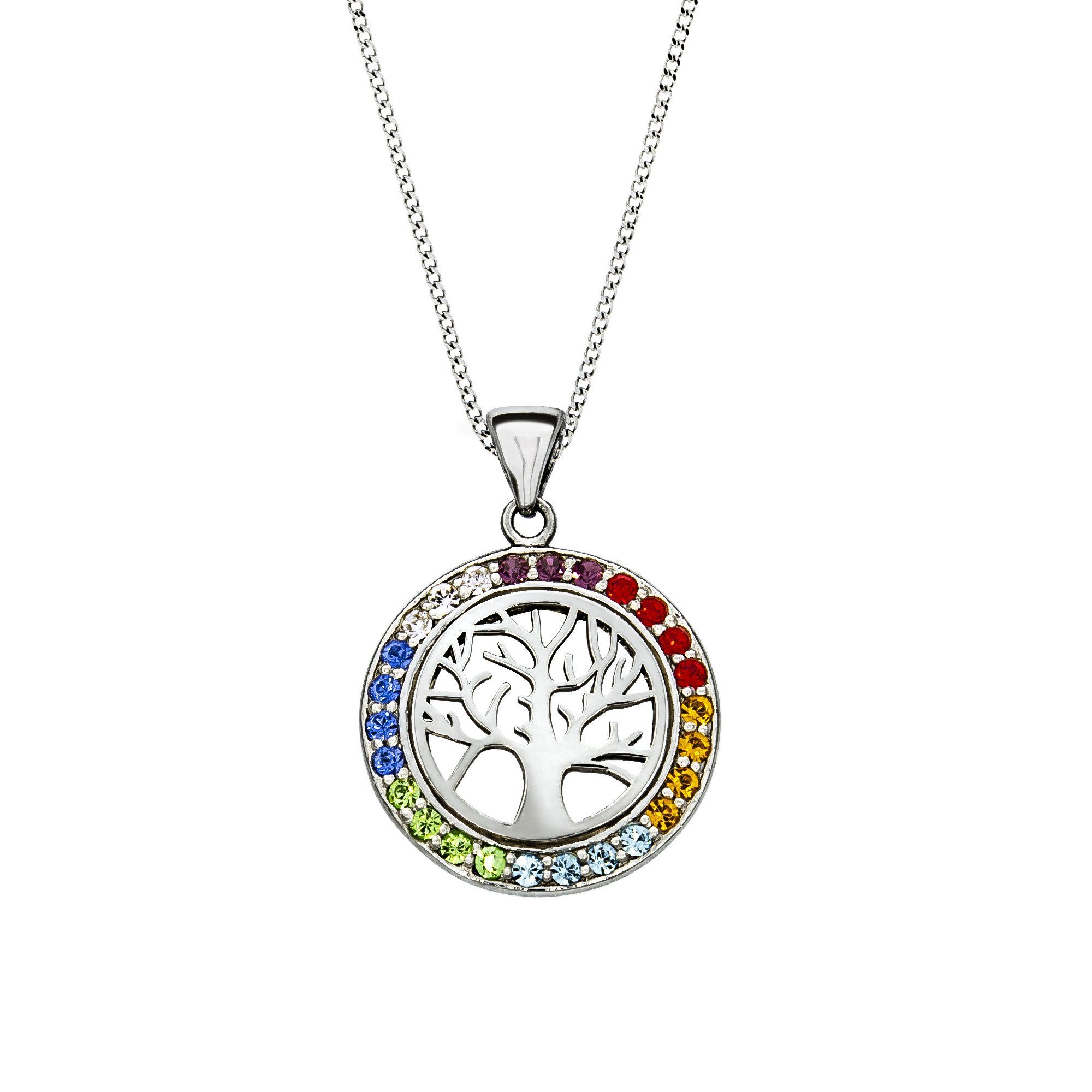 Zeeme Kette mit Anhänger 925/- Sterling Silber rhodiniert Kristalle Regenbogen