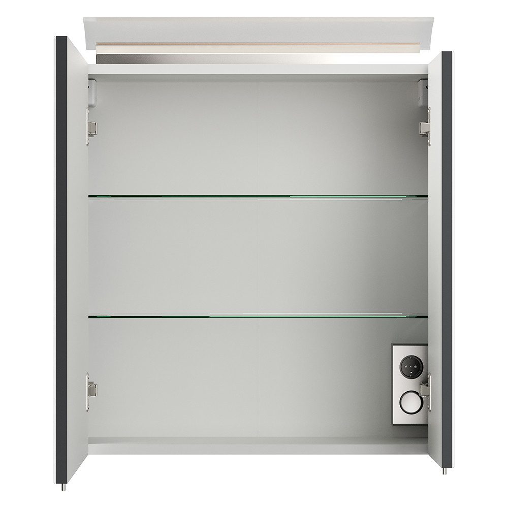 Lomadox Spiegelschrank BATLEY-02 60cm breit, grau LED-Leuchte, Kombibox günstig online kaufen
