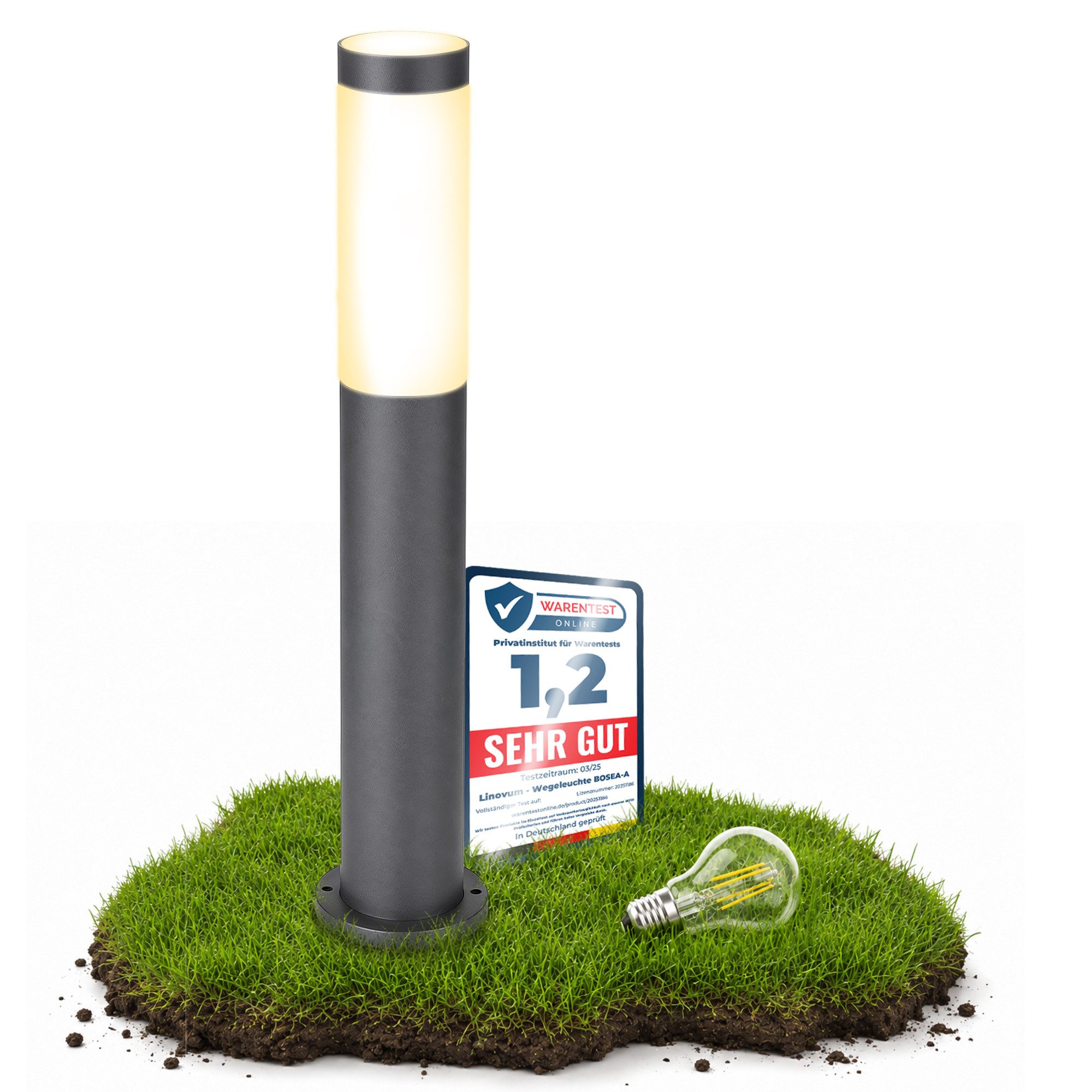 SSC-LUXon LED Pollerleuchte Wegeleuchte BOSEA-A Anthrazit IP44 LED E27 warmweiß 4W Gartenlampe, Warmweiß
