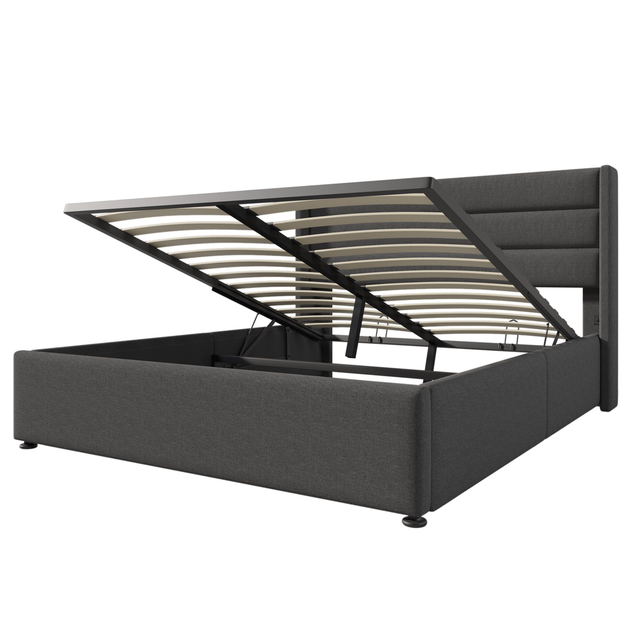 Boxspringbett (Funktionsbett, Doppelbett Hydraulisches Bett mit Lattenrost), Polsterbett Stauraumbett 140x200 cm, Lattenrost aus Holz, Leinen