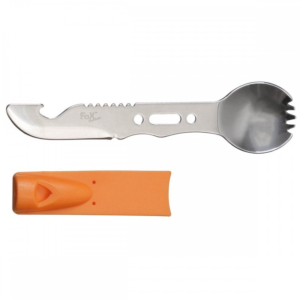 FoxOutdoor Campinglöffel Multifunktionsgöffel, Edelstahl, Griff orange (2 Stück)