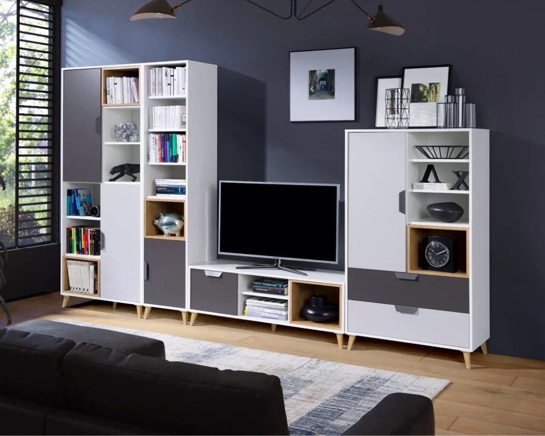 Wohnzimmer-Set JUSTIN 2 Wohnwand stehend Scandi Still 320 cm