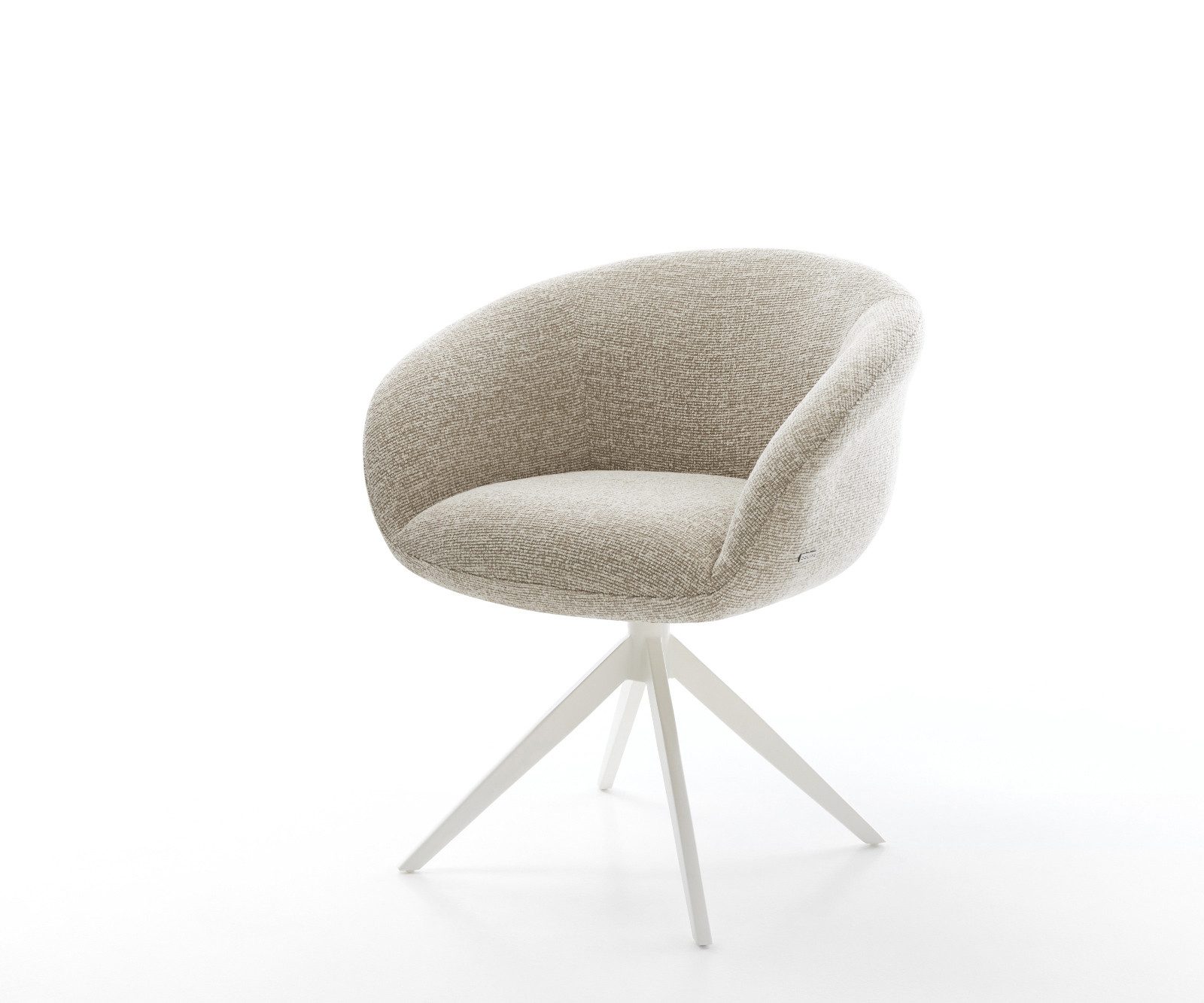 DELIFE Polsterstuhl Vinka-Flex, mit Armlehnen Kreuzgestell breit Weiß Webstoff Soft Beige 360° drehbar