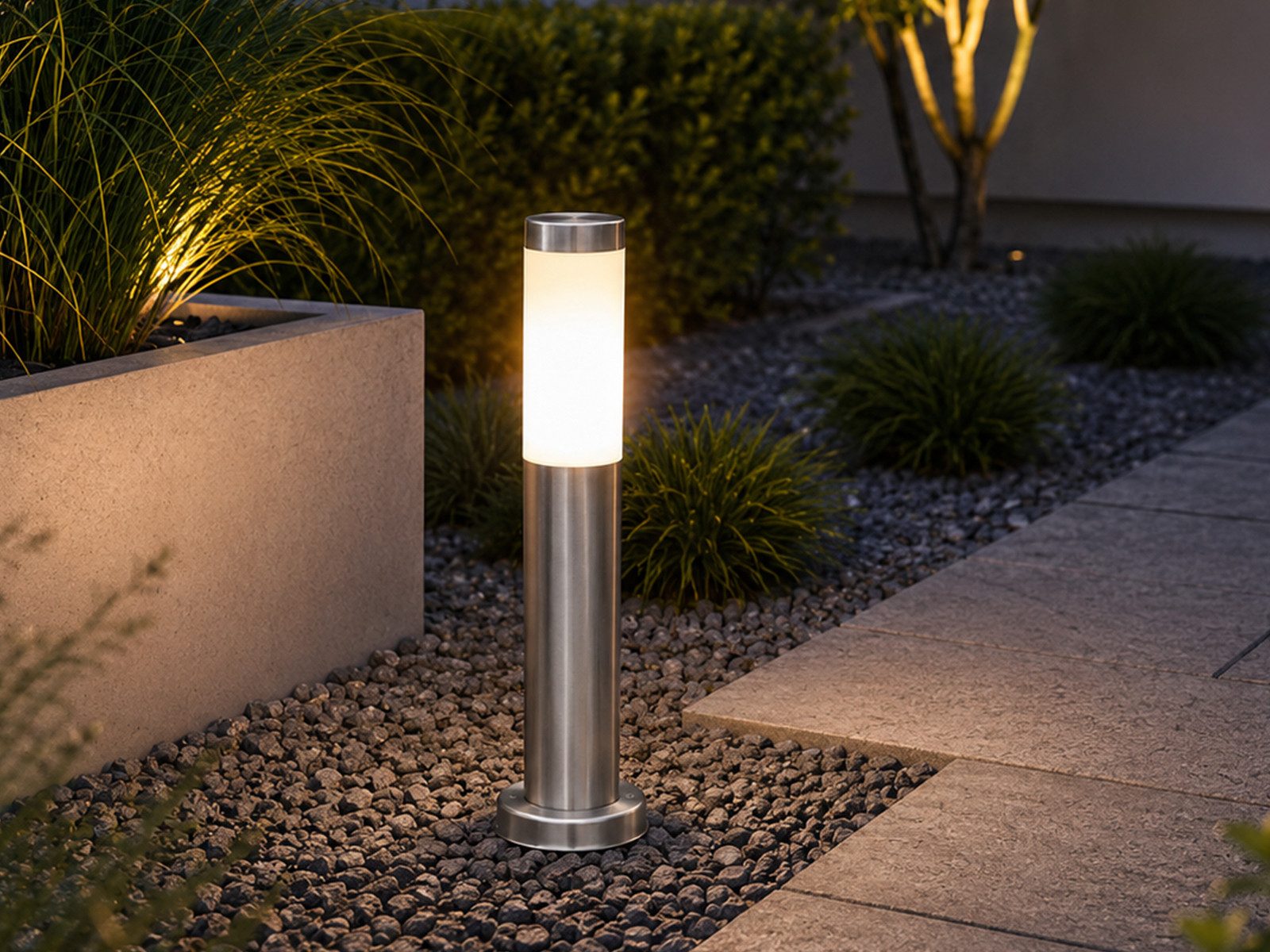 meineWunschleuchte Sockelleuchten E27 Gartenlampe aus Edelstahl, Höhe 45cm, ohne Leuchtmittel, Außen-Leuchte zur Garten-Wegbeleuchtung, Außenbeleuchtung Einfahrt