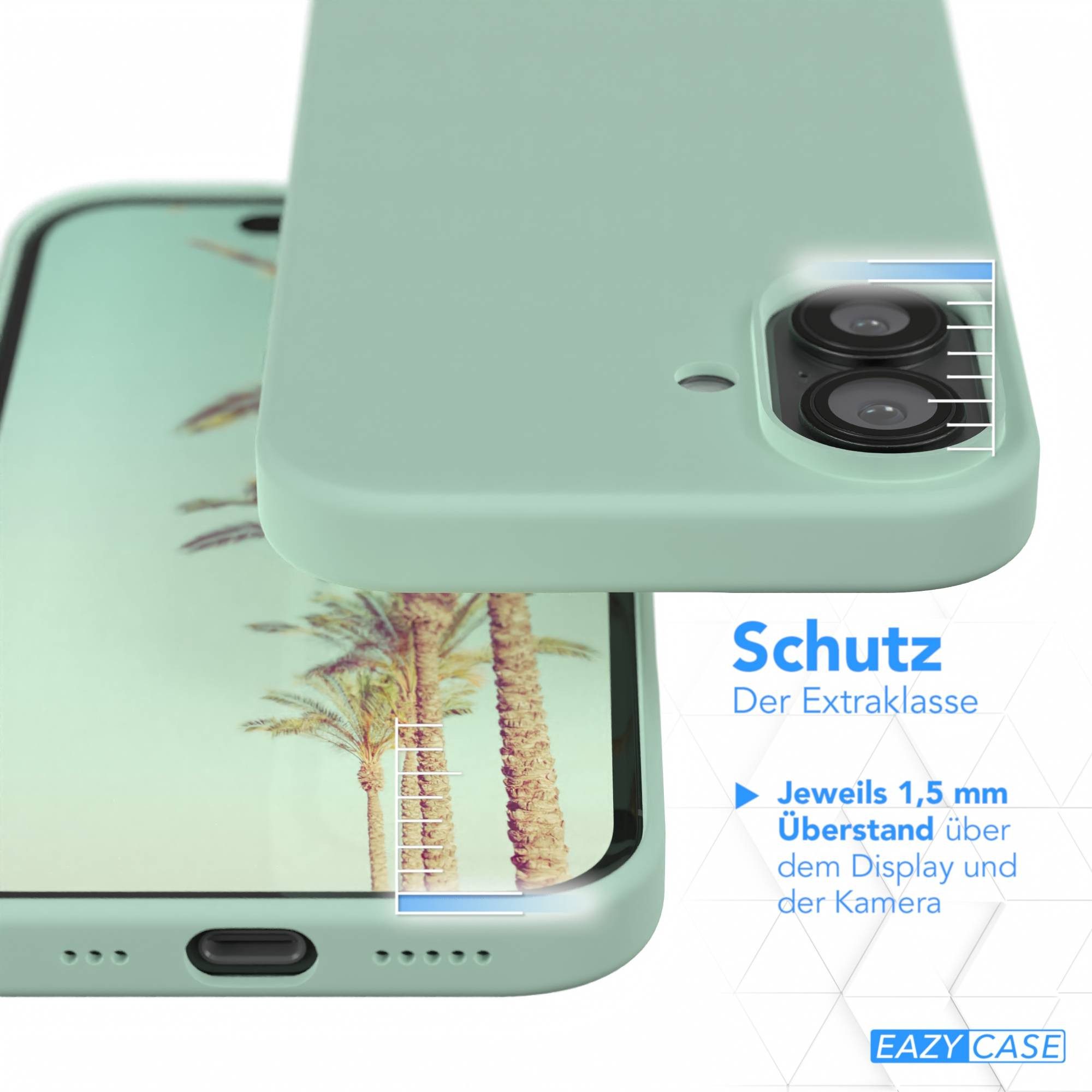 EAZY CASE Handyhülle Premium Silikon Case für Apple iPhone 16 6,1 Zoll, Cover Hülle mit Kameraschutz Bumper Case Slimcover kratzfest Mint Grün