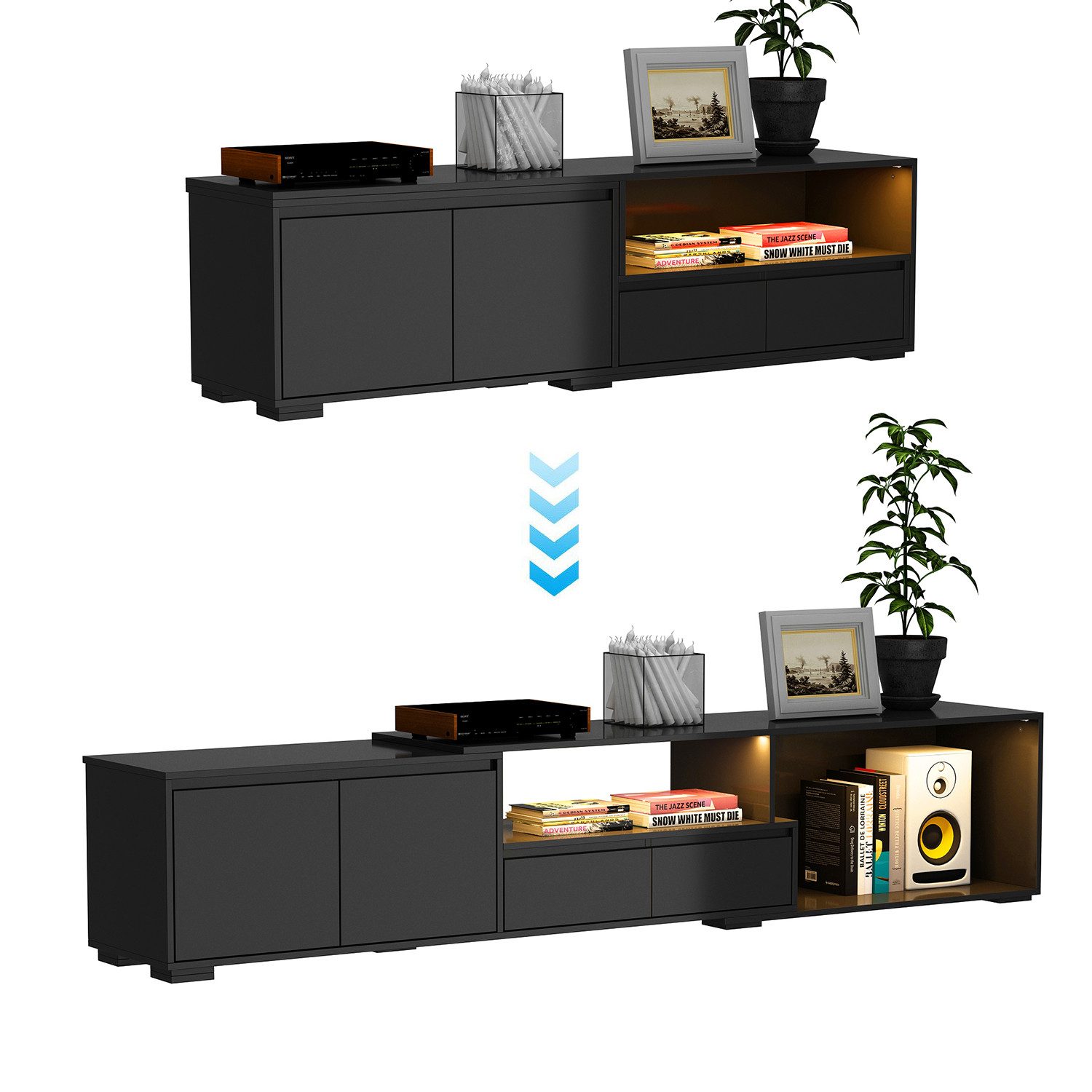 FUFU&GAGA Lowboard mit LED-Lichtleiste, Versenkbar, 160-230*40*45cm, günstig online kaufen