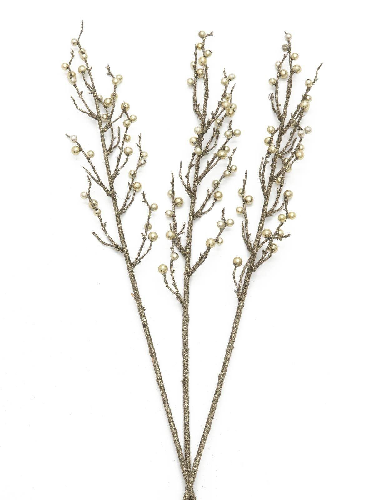 Kunstzweig Deko Beerenzweig in Gold, Glitzer, Set, 3 Stück, 85cm Feuerdorn, artplants, Höhe 85.0 cm