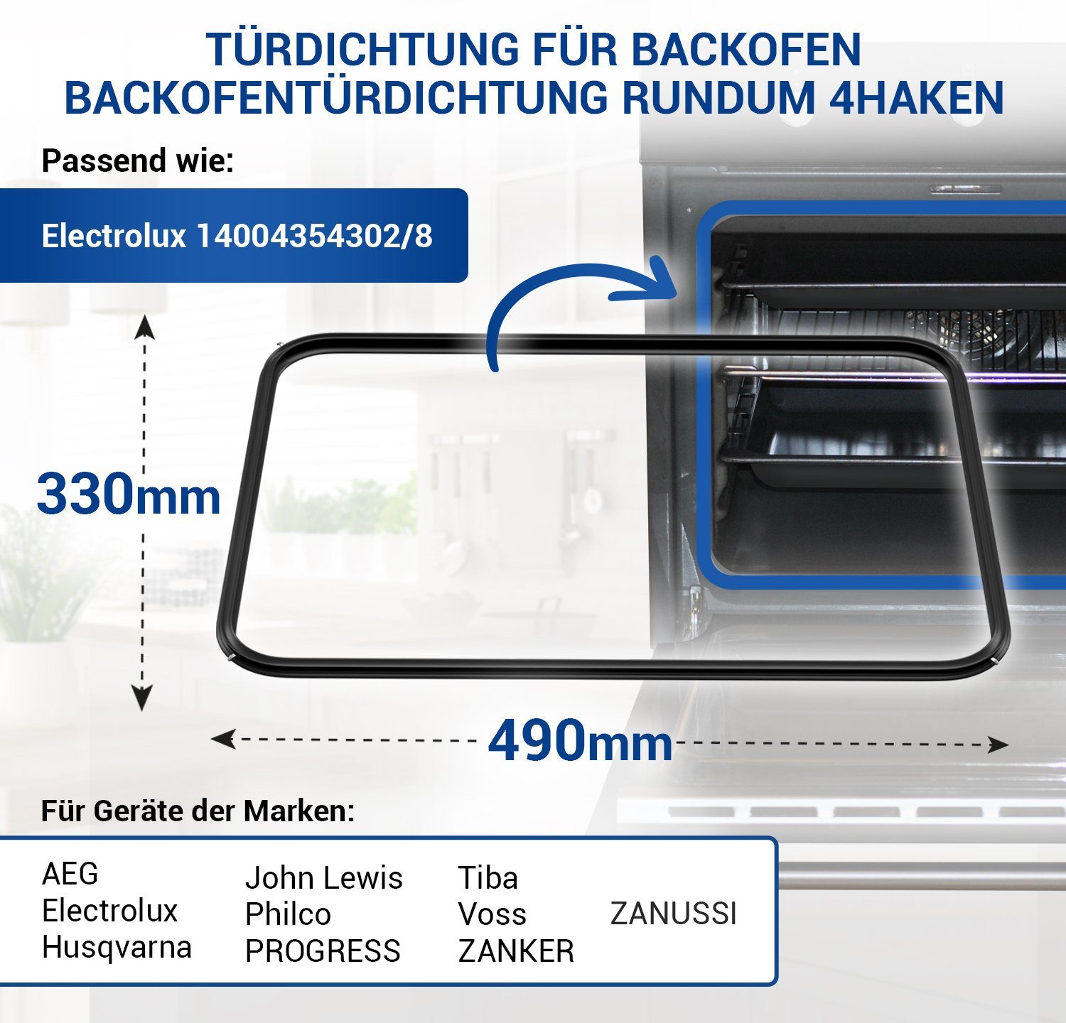 VIOKS Türdichtband Türdichtung Ersatz für Backofen Haken Electrolux mit für 14004354302/8, 4 Befestigung