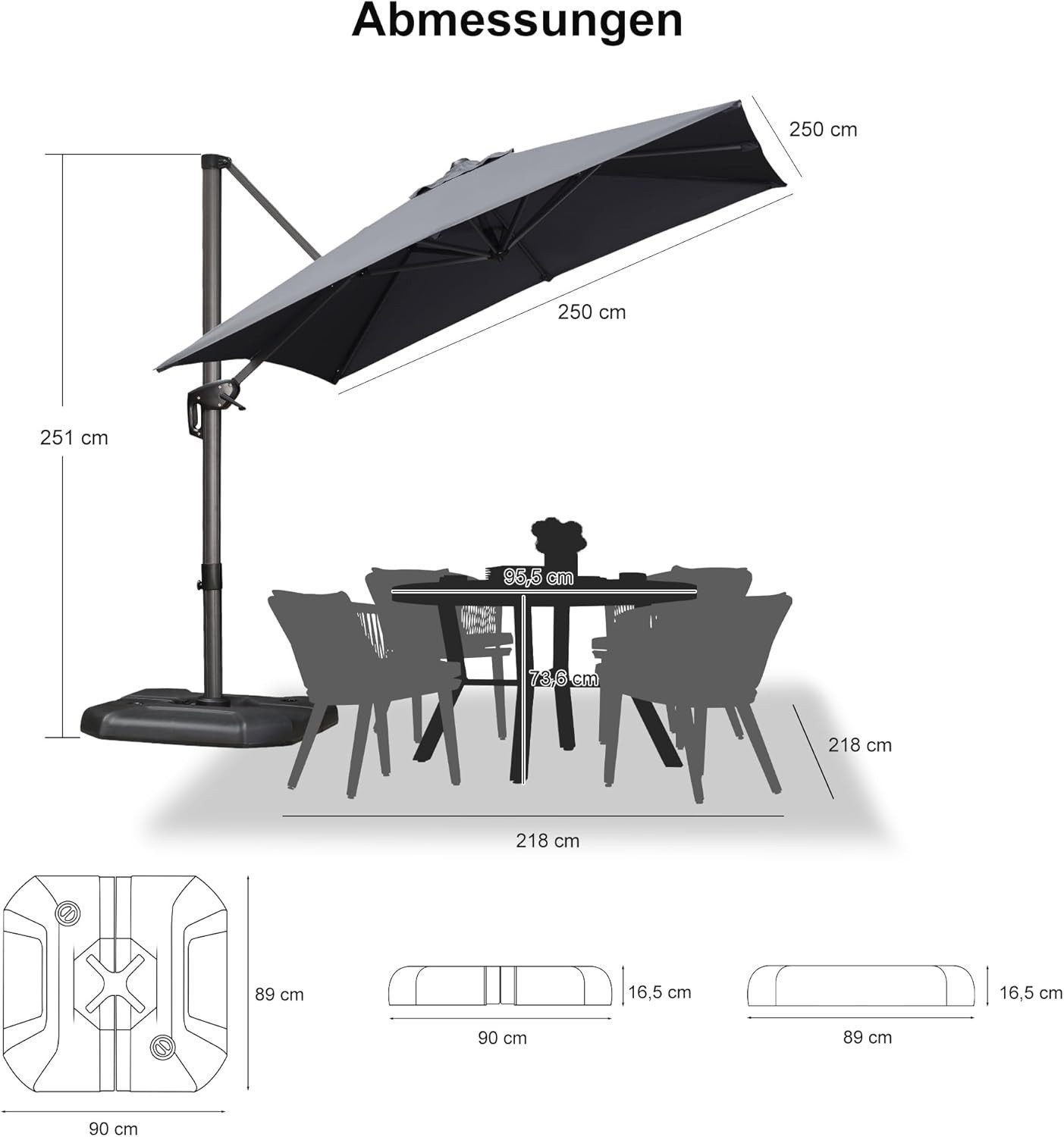 PURPLE LEAF Sonnenschirm Quadratischer Alu Außenbereich Ampelschirm mit Schirmständer, LxB: 250,00x250,00 cm, 360°Rotation, Sonnenschutz UV50+, für Garten, Terrasse, Pool, Balkon