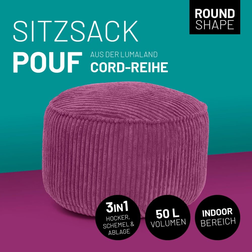 Lumaland Pouf Sitzsack-Hocker Pouf rund Cord günstig online kaufen