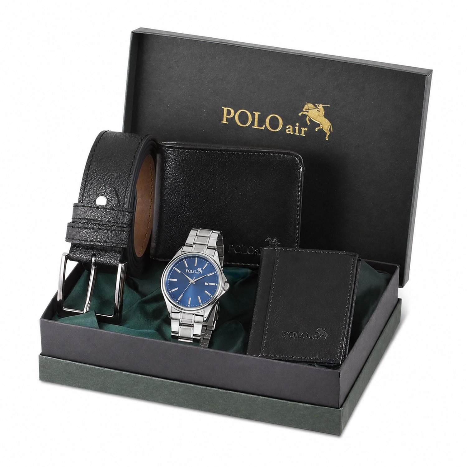 Jungengel Geldbörse Luxuriöses Herren Geschenkset Uhr Gürtel Kartenetui Geschenkbox (Set, 4-tlg., Gürtel, Kartenetui, Geldbörse, Geschenkbox, Armbanduhr), 4-teiliges Geschenkset mit Uhr, Gürtel, Geldbörse und Kartenetui