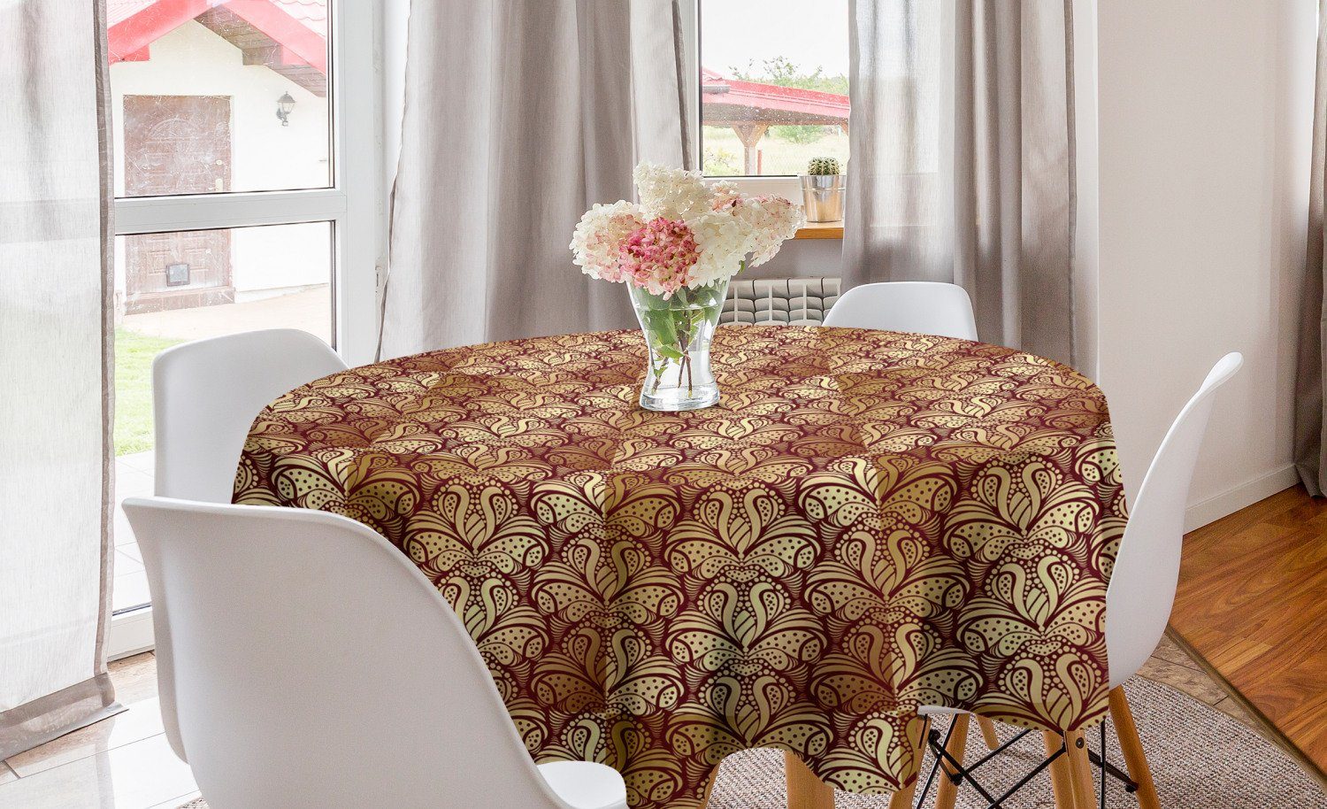 Abakuhaus Tischdecke Kreis Tischdecke Abdeckung für Esszimmer Küche Dekoration, Blumen kurvige Blätter