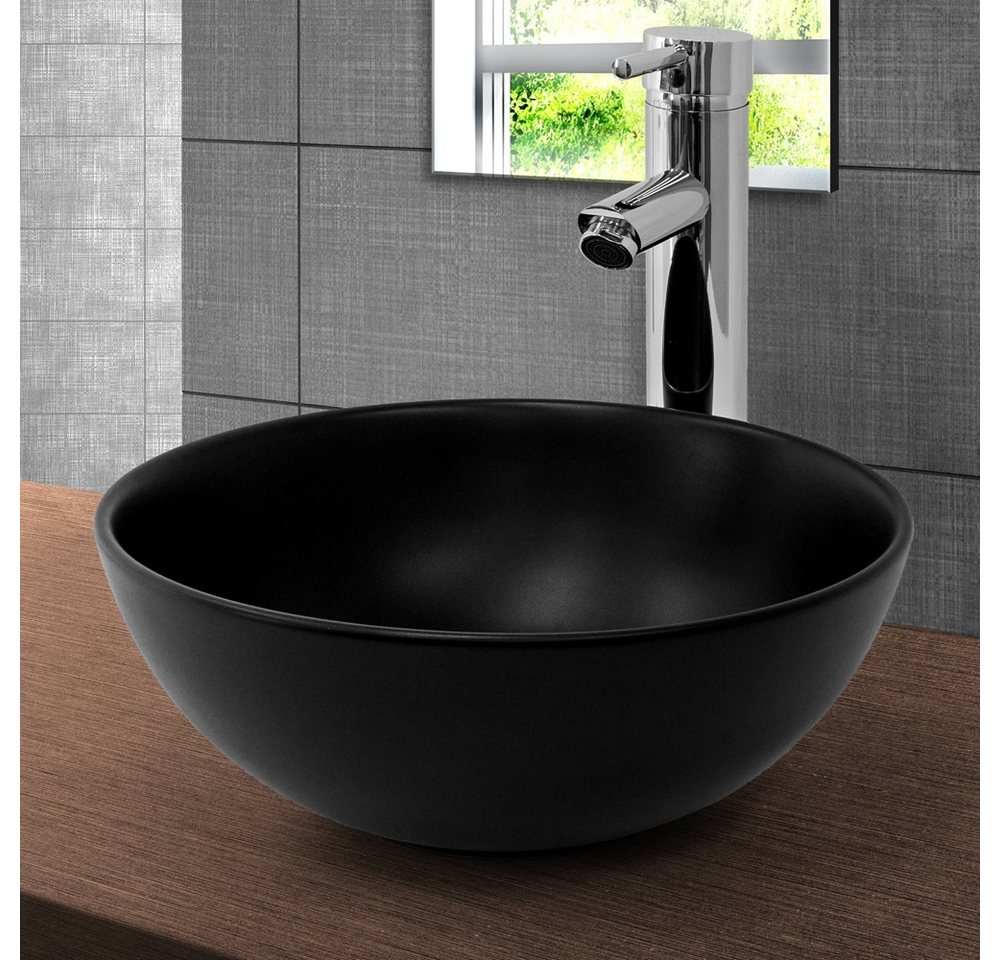 Thumbnail - LuxeBath Waschbecken Aufsatzwaschbecken aus Keramik für Badezimmer, Spülbecken inkl. Ablaufgarnitur ohne Überlauf Spülbe...