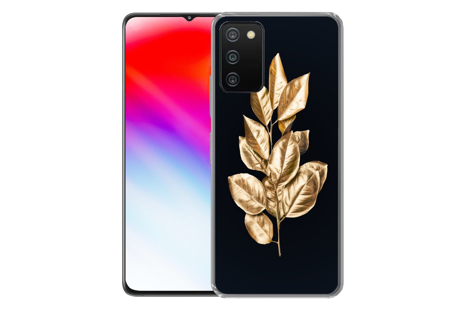 MuchoWow Handyhülle für Samsung Galaxy A03s Pflanze - Blätter - Gold - Schwarz - Luxus, Smartphone-Bumper, Print, Handy Schutzhülle Dünn