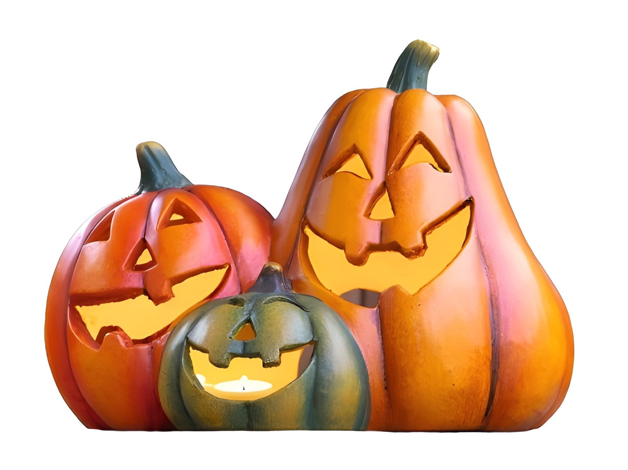 Dekoleidenschaft Windlicht Halloween Kürbis "Trio" aus Polyresin, Herbstdeko Laterne, Gartendeko, Outdoor und Indoor Dekoration