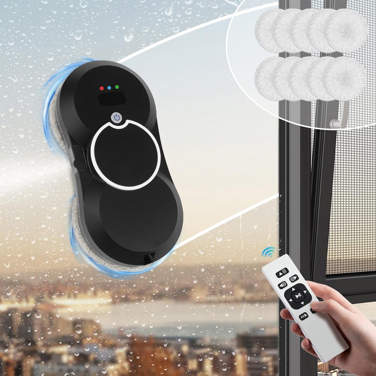 MOPUEA Fensterreiniger Fensterreiniger Elektrischer Fensterreiniger für Haus Fernbedienung EU, mit 30mL-Wassertank und drei intelligente Pfadmodi