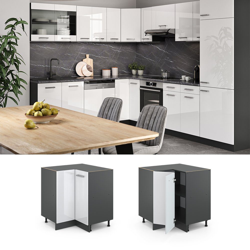 Vicco Eckunterschrank R-Line, Weiß Hochglanz/Anthrazit, 75.6 cm ohne Arbeitsplatte (1-St)