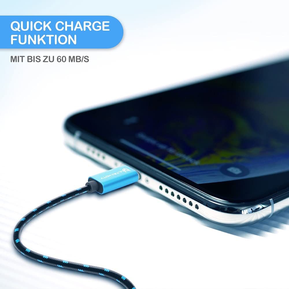 UltraHDTV [Apple MFi zertifiziert] USB - Lightning Kabel mit Nylon Mantel Lightningkabel, (1000 cm), kompatibel mit Apple Geräten mit 8-Pin Lightningkabel Ansch – Bild 5 von 5