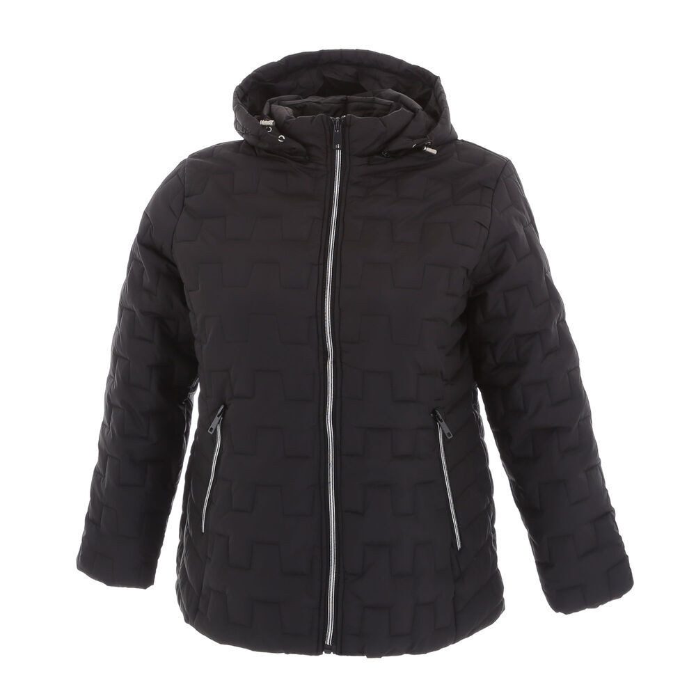 Ital-Design Steppjacke Damen Freizeit (87256657) Kapuze (abnehmbar) Leicht gefüttert Übergangsjack in Schwarz