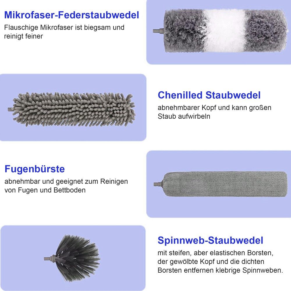 HUGERSTONE Staubwedel Staubwischer Teleskop Lang, Staubwedel mit Teleskopstiel Waschbar (7-St), Staubwedel mit Teleskopstange Ausziehbar auf 250 cm für Decke, Möbel