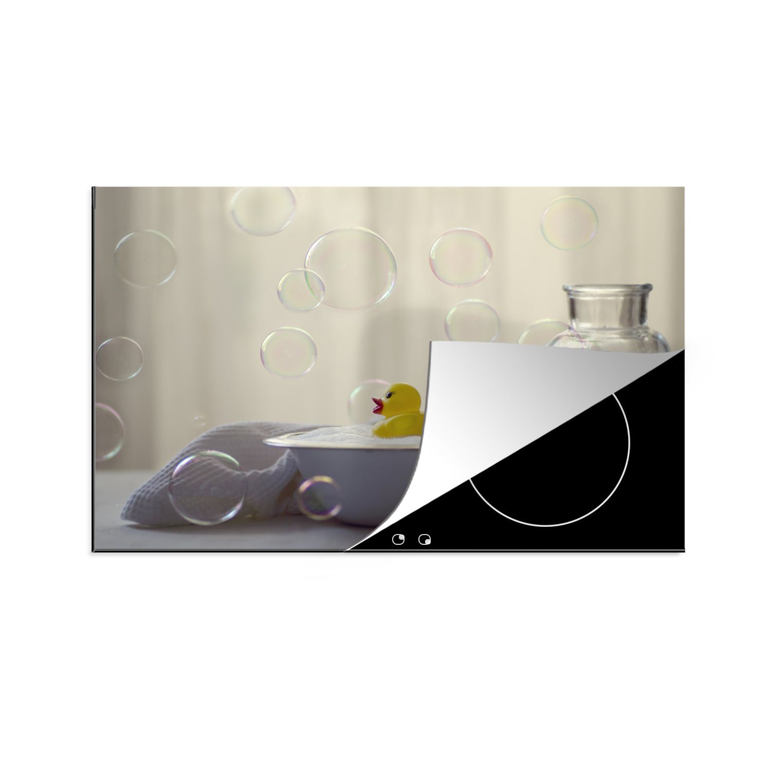 MuchoWow Herdblende-/Abdeckplatte Gummi-Ente - Schüssel - Suds, Vinyl, (1 tlg), 81x52 cm, Induktionskochfeld Schutz für die küche, Ceranfeldabdeckung