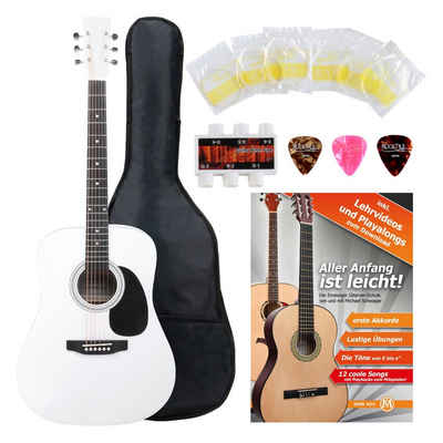 Classic Cantabile Westerngitarre WS-10 Akustikgitarre für Anfänger & Fortgeschrittene, Dreadnought, Starter-Set, Inkl. Tasche, Plektren, Ersatz-Saiten und Stimmpfeife