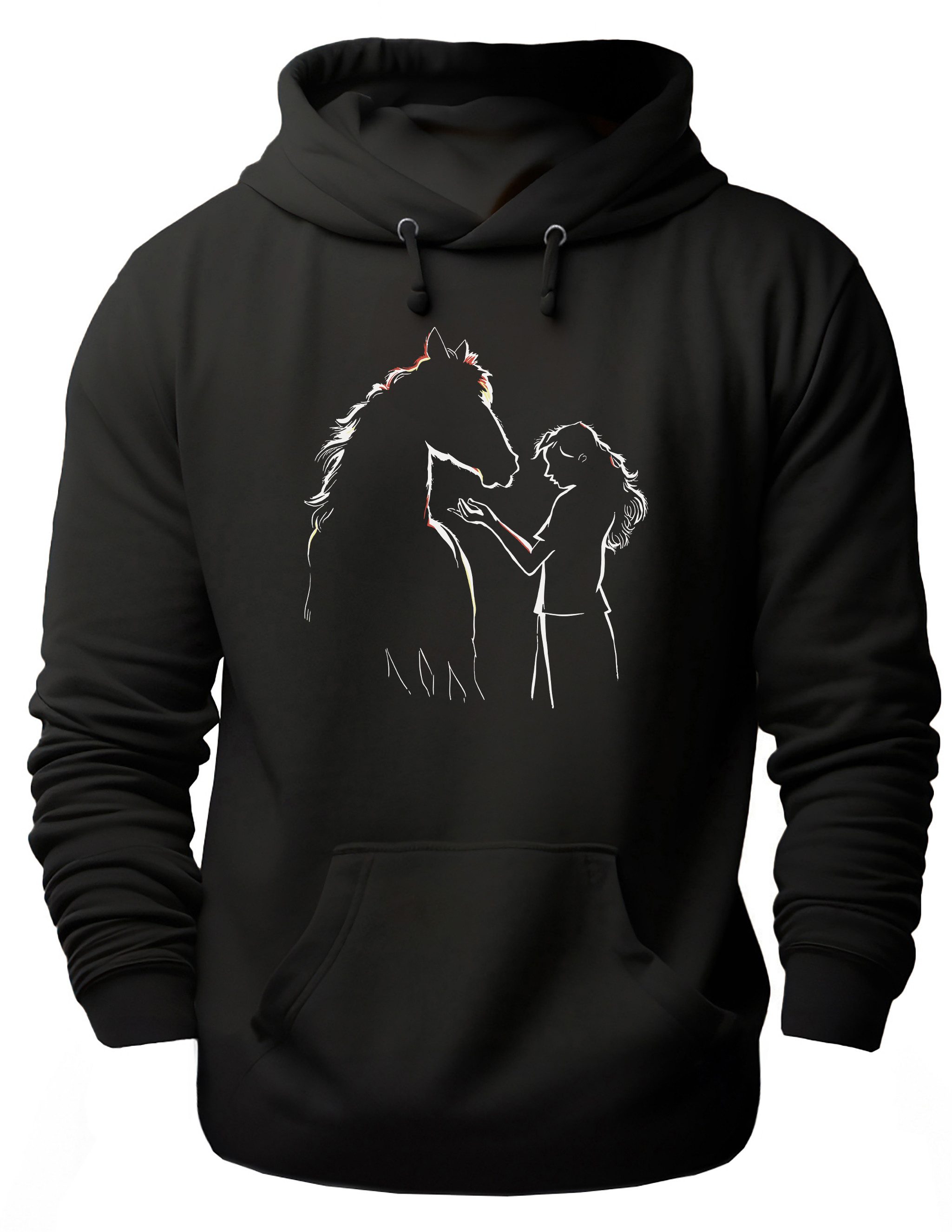 MyDesign24 Hoodie Pferde Kapuzen Pulli - Pferd mit Frau Silhouette Herren und Damen Kapuzensweater mit Pferde Print i139