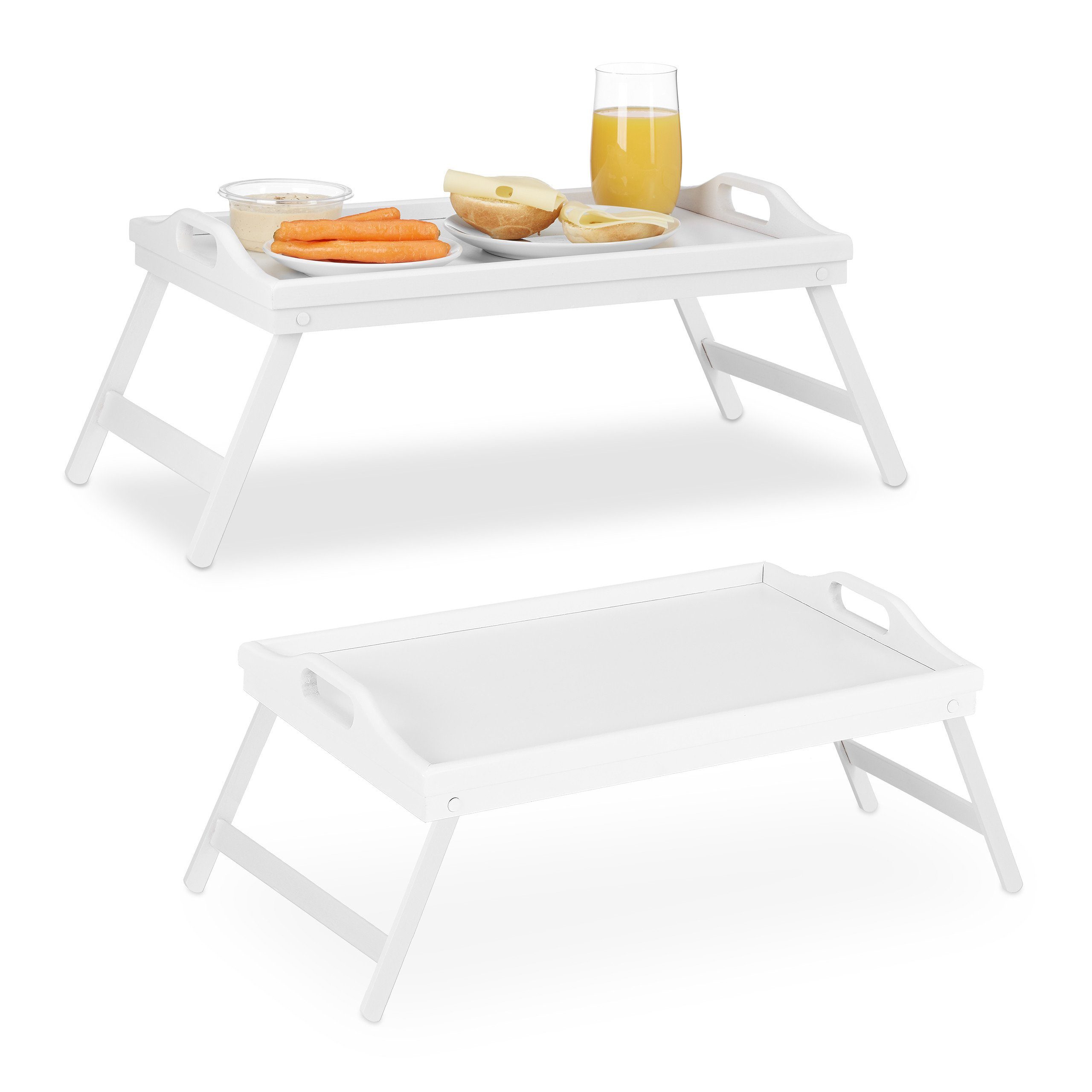 relaxdays Tabletttisch 2 x klappbares Betttablett weiß