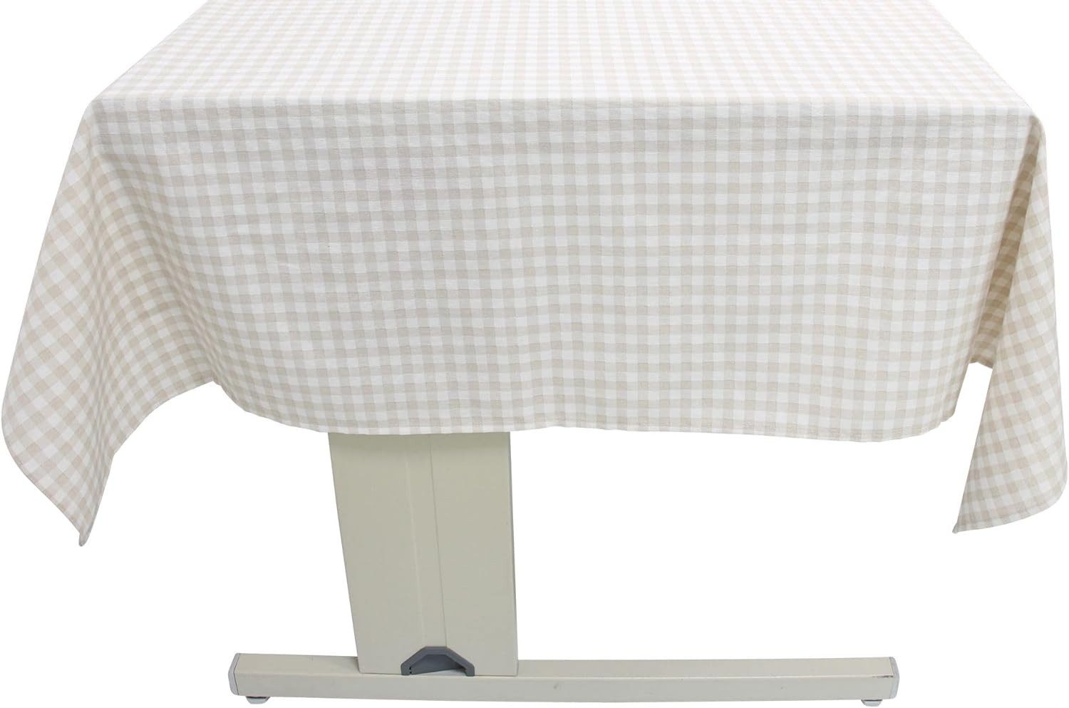 Dekoleidenschaft Gartentischdecke "Maison naturelle" 135x230 cm weiß / beige kariert, Outdoor Tischdecke, wetterfest & abwaschbar, Tafeldecke für Drinnen & Draußen