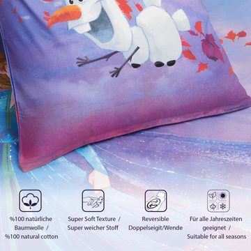 Kinderbettwäsche Frozen Bettwäsche Die Eiskönigin ELSA & OLAF Renforcé / Linon, BERONAGE, 100% Baumwolle, 2 teilig, 135x200 + 80x80 cm