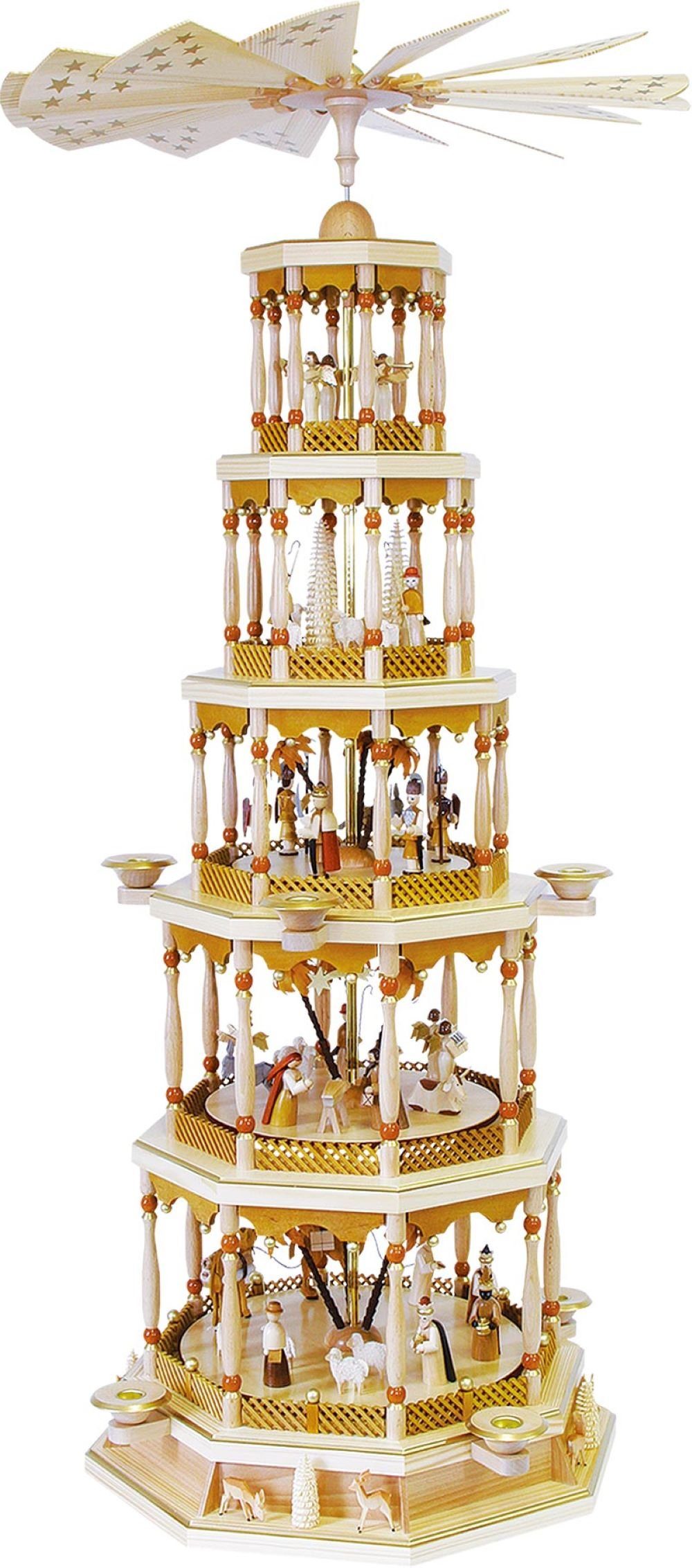 Weihnachtspyramide Pyramide Christi Geburt natur 5-stöckig mit Spielwerk