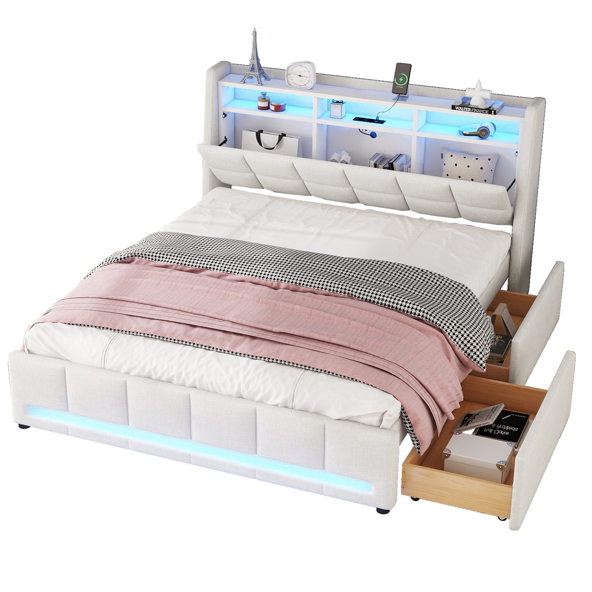 REDOM Polsterbett Funktionsbett Doppelbett Gästebett Stauraumbett günstig online kaufen