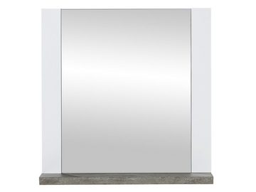 möbelando Wandspiegel Mila, Moderner Spiegel aus melaminharzbeschichteter Spanplatte in Weiß mit 1 Ablageboden in Driftwood Nachbildung. Breite 66 cm, Höhe 70 cm, Tiefe 14 cm