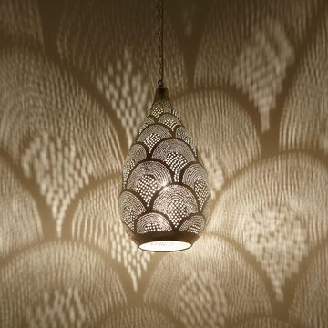 Casa Moro Deckenleuchten Marokkanische Lampe Naouma Samak D20 versilberte Messinglampe, ohne Leuchtmittel, Handgefertigte Silberlampe, EL2195