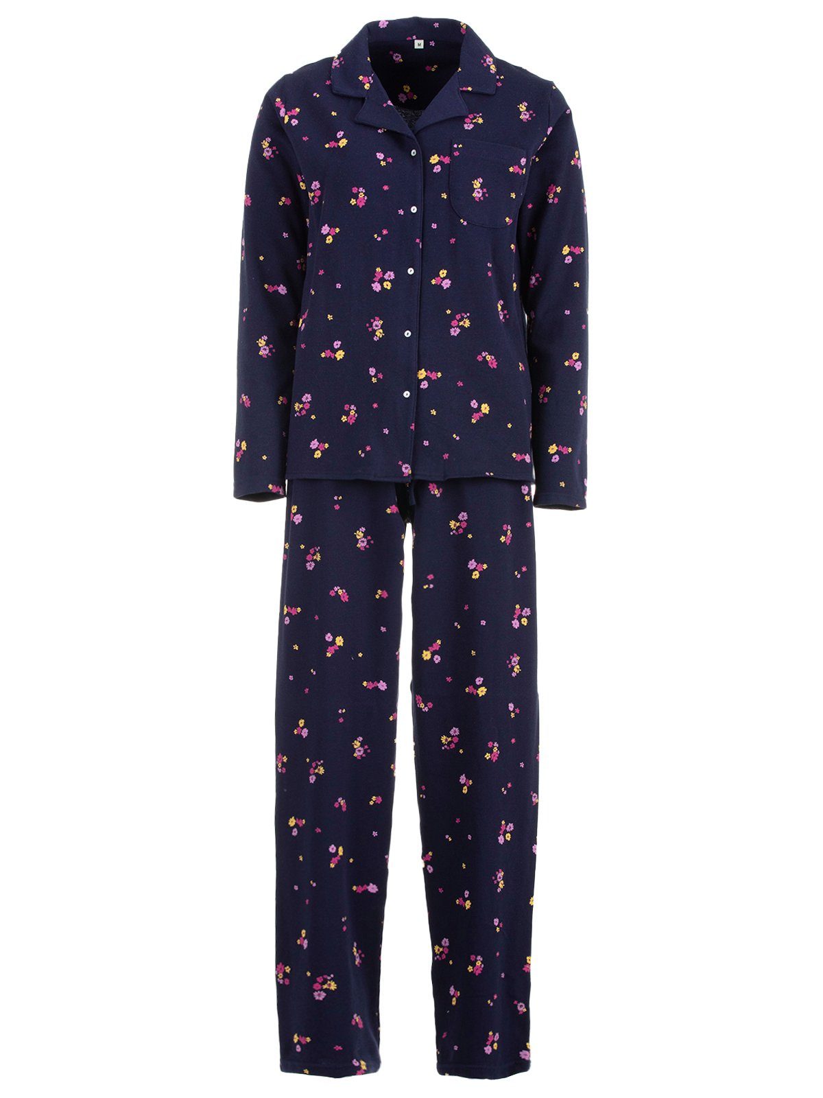 zeitlos Schlafanzug Pyjama Set Thermo - Blümchen Knopfleiste