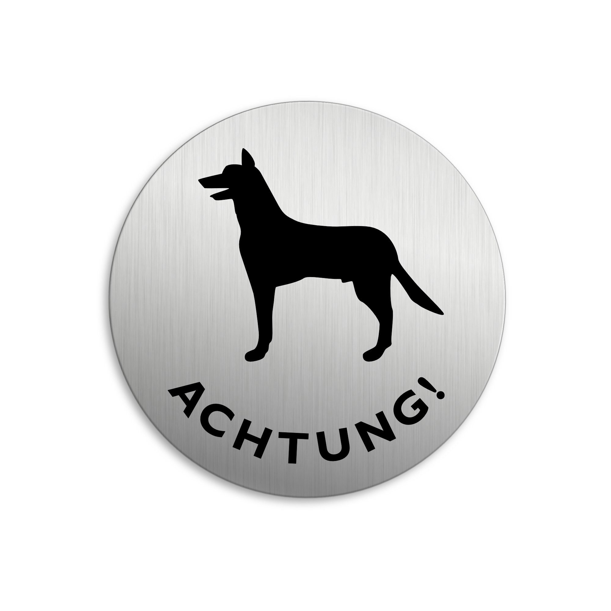 OFFORM DESIGN Hinweisschild Achtung Hund Ø 75 mm Edelstahloptik selbstklebend, (1 St)