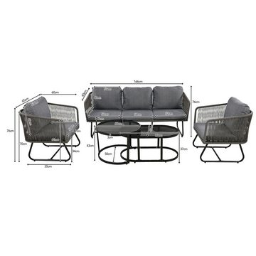 Flieks Gartenlounge-Set, (5-tlg), 5-Sitzer Gartenmöbel aus Seil mit 3-Sitzer Sofa*1 + Stuhl*2 + Tisch*2