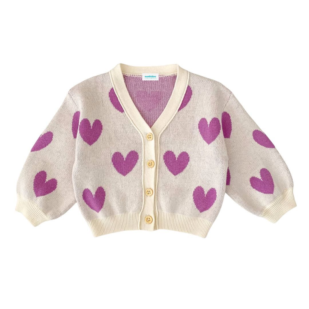 Strickjacke Cardigan aus Baumwolle für Kinder cremefarben mit Herzen