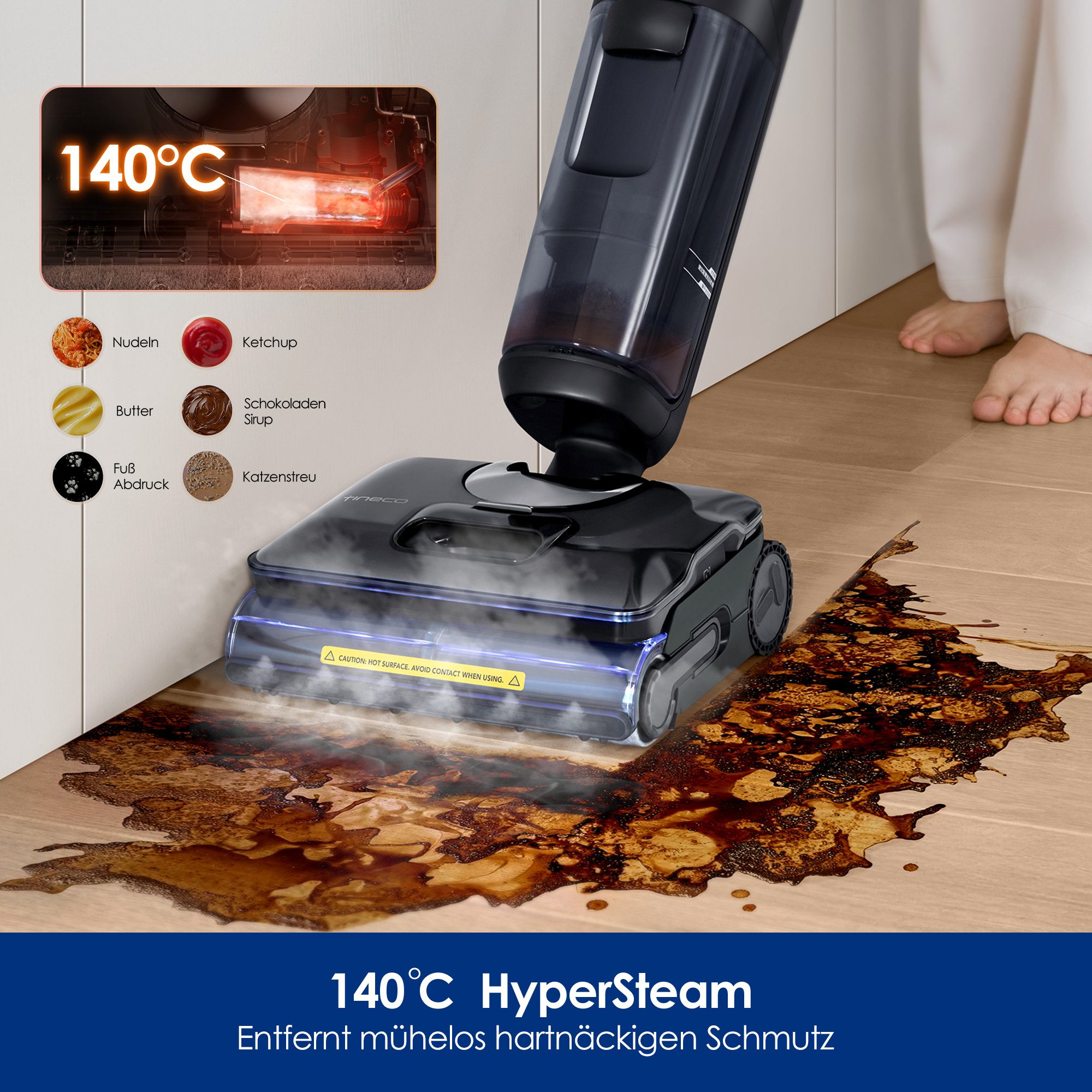 Tineco Nass-Trocken-Sauger FLOOR ONE S7 Stretch Steam Plus mit 160°C Dampfreinigung, 285 W, Selbstantrieb, 80 Minuten