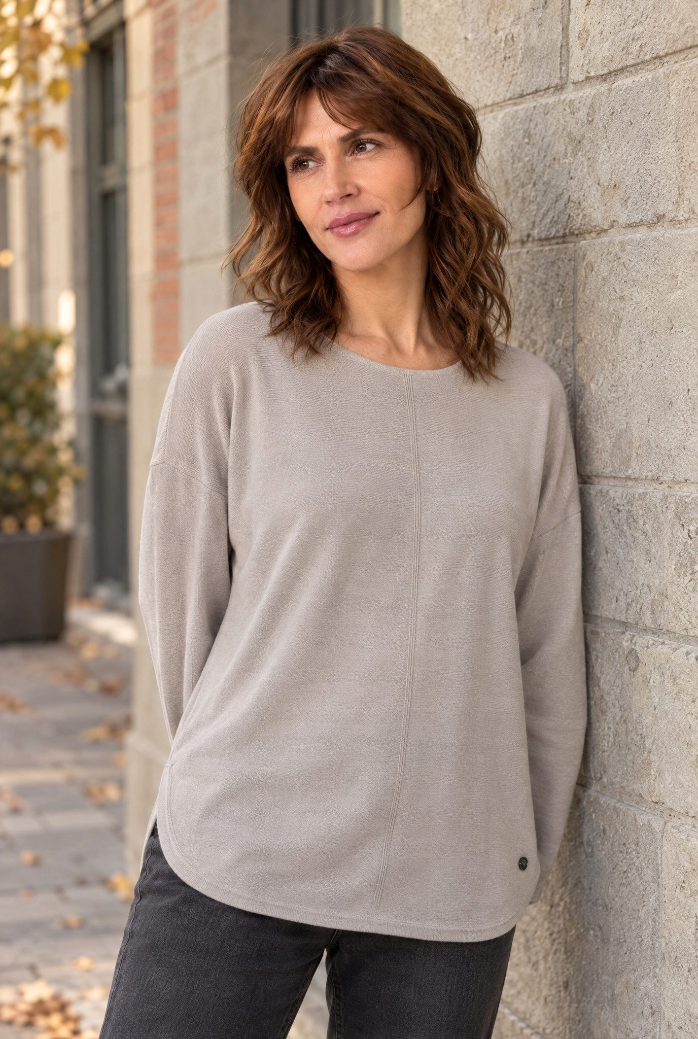 Cassis Strickpullover Damen Pullover Beige Feinstrick Rundhals Oversize Kaschmir Wolle