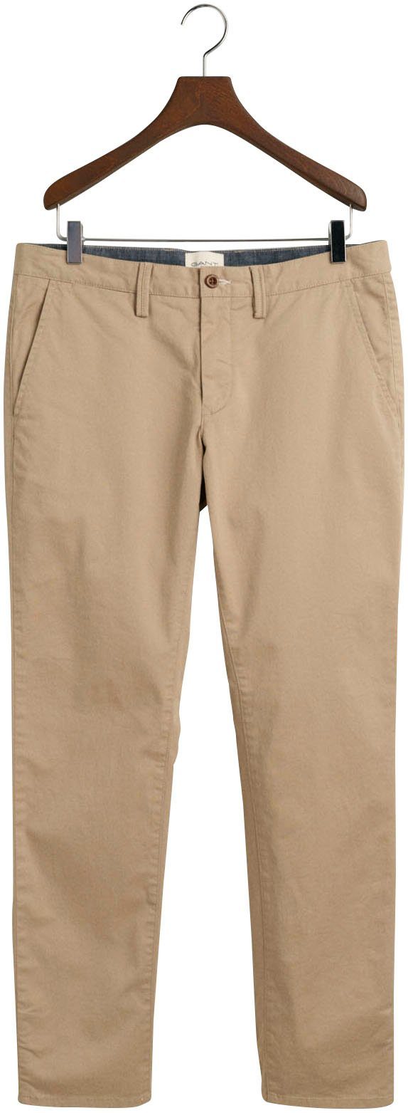 Gant Chinohose SLIM TWILL CHINOS Seitentaschen Dark khaki mit gefütterten