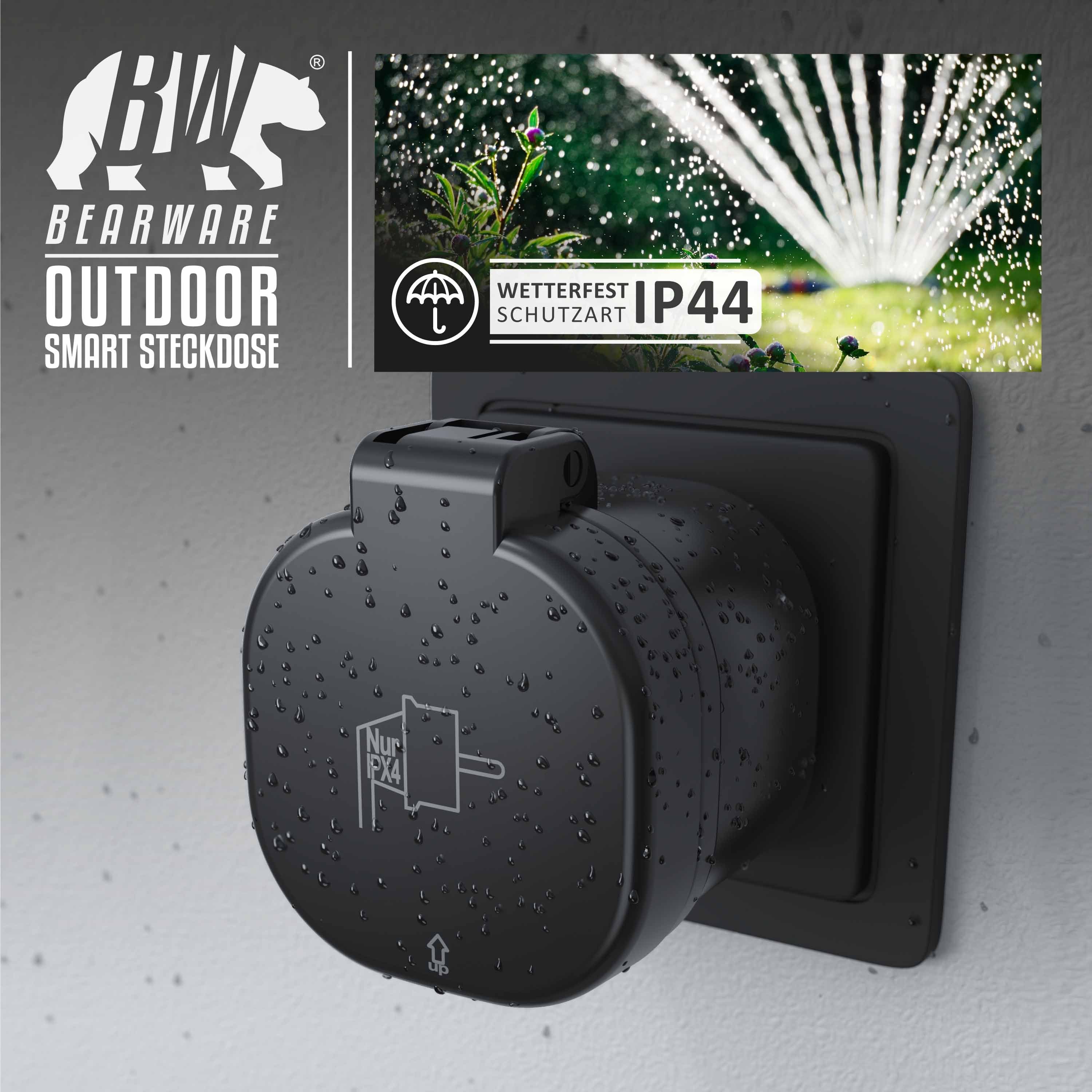 BEARWARE WLAN-Steckdose, max. 3000 W, 2-St., Wifi Outdoor Steckdose 2,4 Ghz, Steuerung per App Smart Life / IP44
