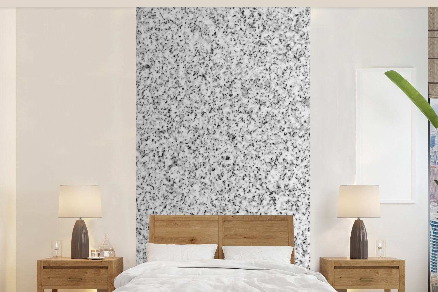 MuchoWow Fototapete Granit - Schwarz - Weiß - Gemustert - Grau, Matt, bedruckt, (2 St), Vliestapete für Wohnzimmer Schlafzimmer Küche, Fototapete