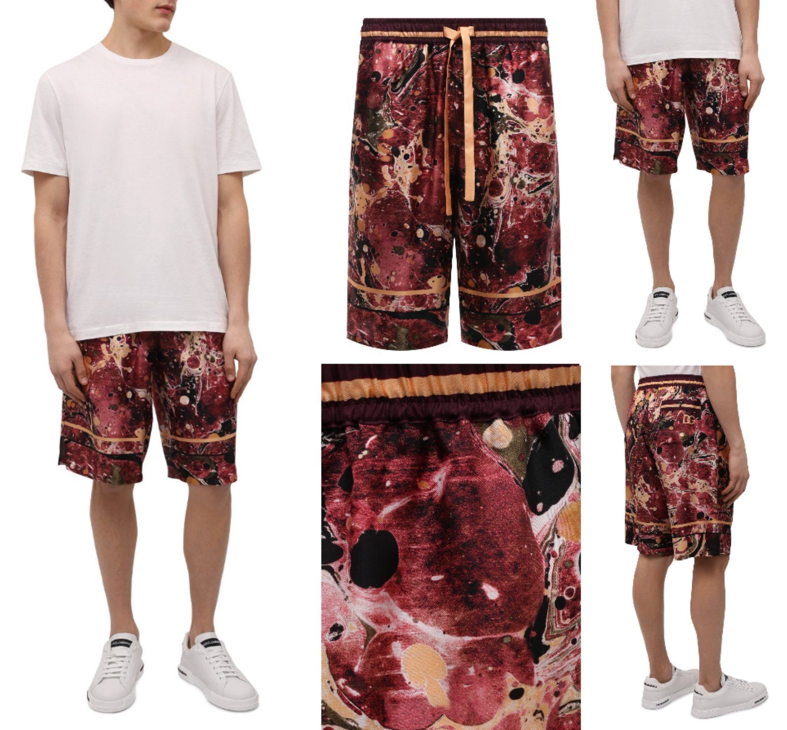 DOLCE & GABBANA Shorts DOLCE & GABBANA Marble Print Jogging Shorts Drawstring Hose Pants Trou