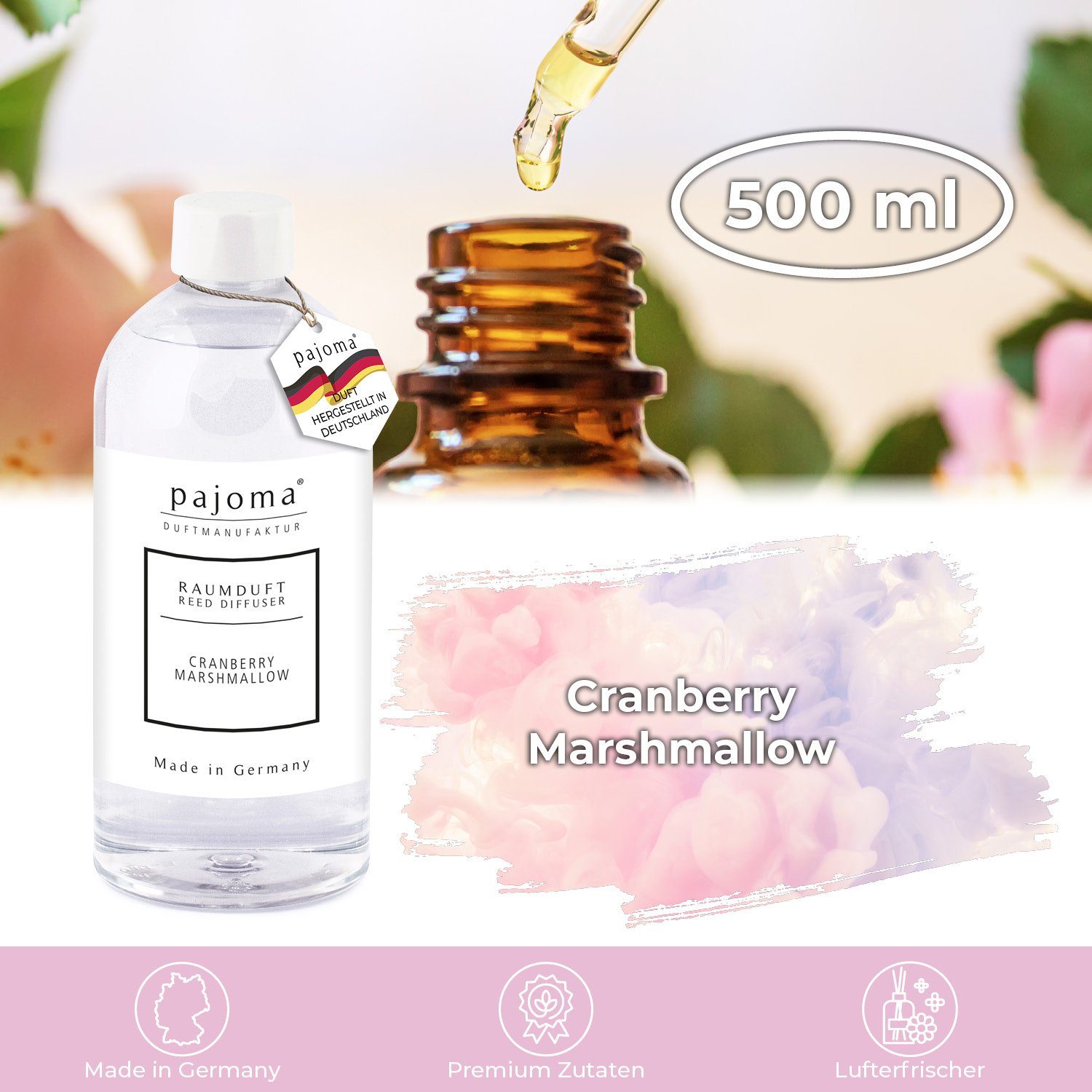 Nachfüller pajoma® Raumduft-Nachfüllflasche Raumduft-Behälter 500 ml, Cranberry Marshmallow, für