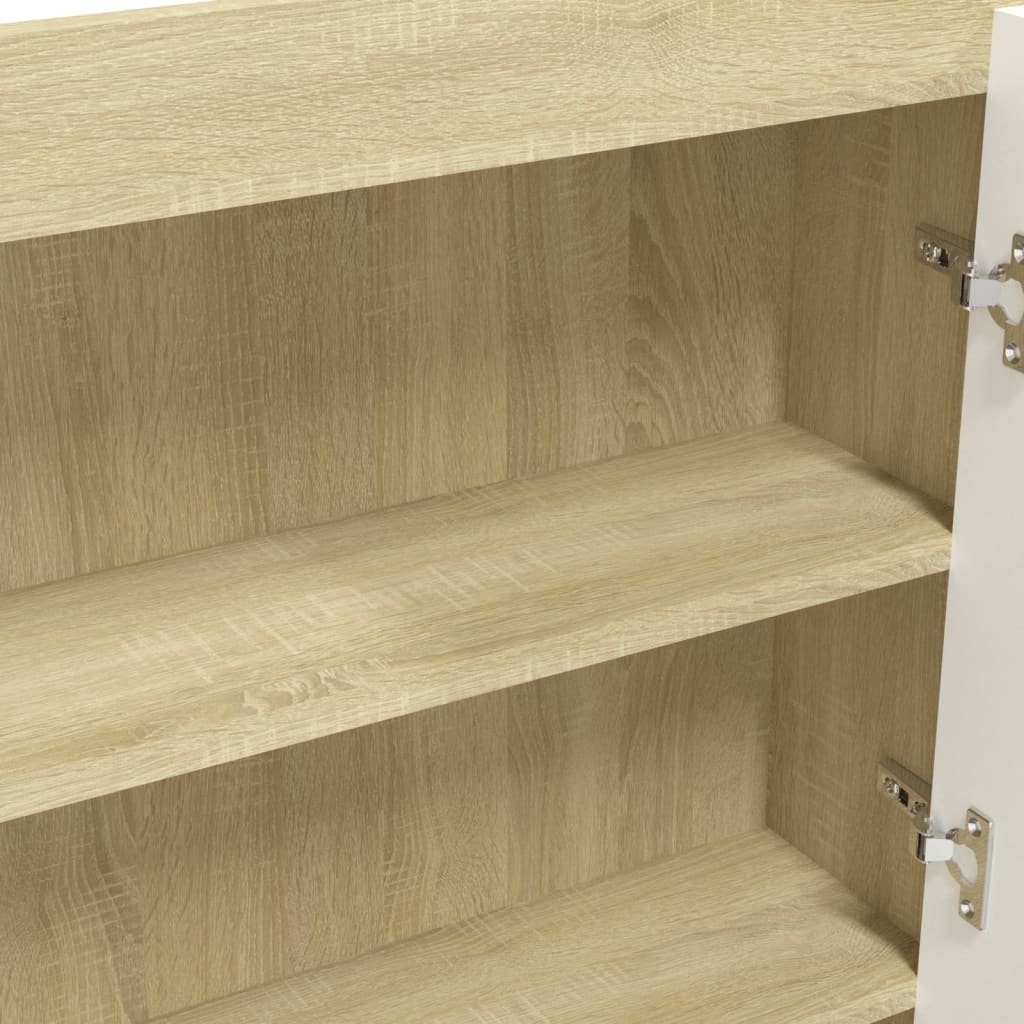 vidaXL Badezimmerspiegelschrank (1-St) cm Weiß und fürs und MDF Spiegelschrank Eichefarben Weiß Bad Eiche-Optik 80x15x60