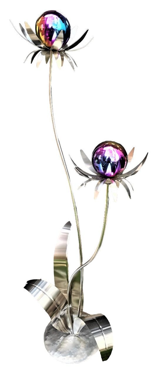 Jürgen Bocker - Gartenambiente Gartenstecker Blume Milano 120 cm Kugel Edelstahl rainbow poliert Standfuß Garten