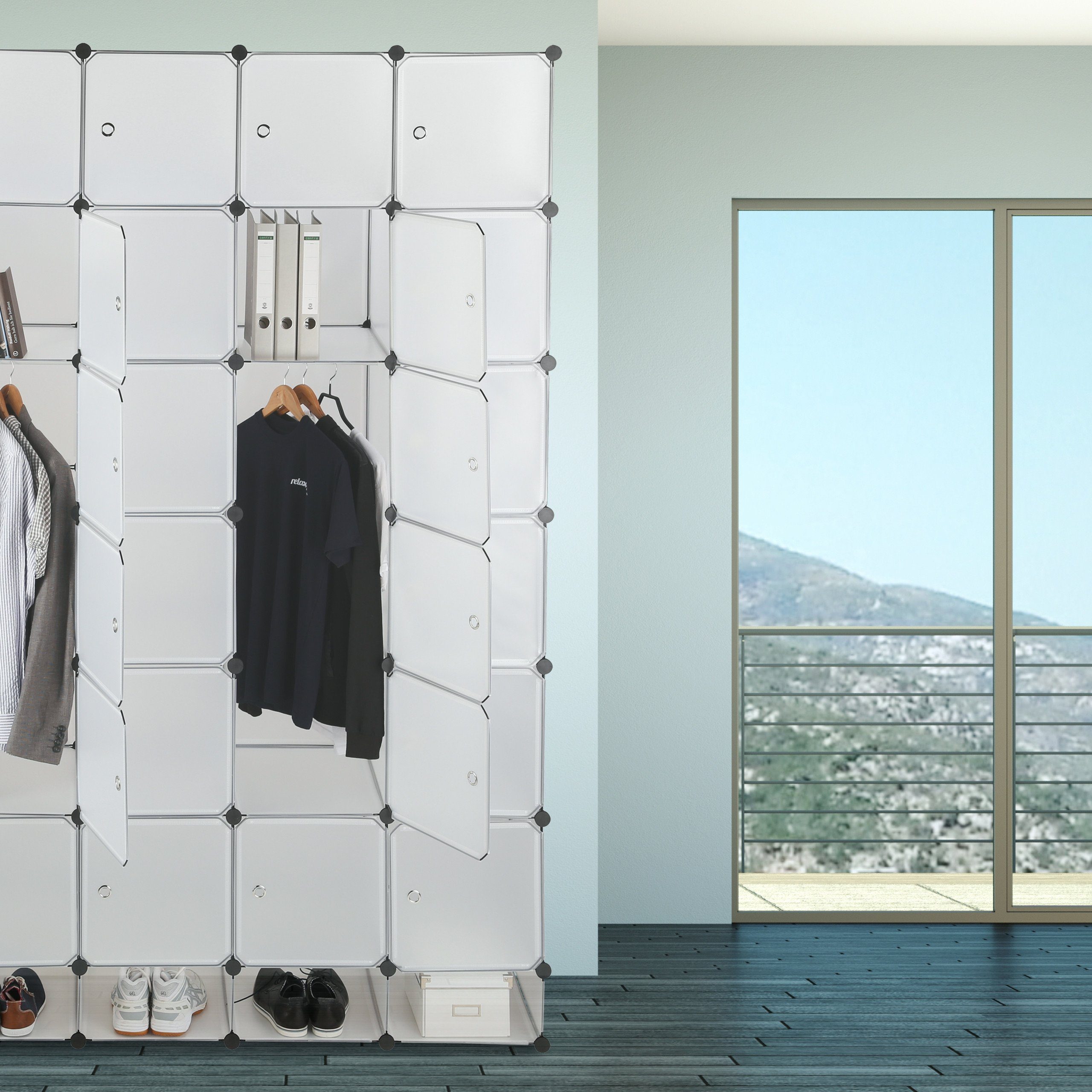 relaxdays Kleiderschrank XXL Kleiderschrank Silber Weiß | weiß Weiß Transparent Stecksystem